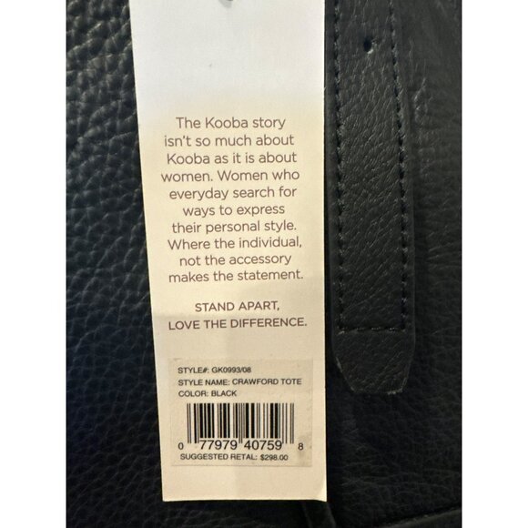 Kooba Crawford Black Leather Tote Bag With Double Handles Shoulder Purse NWT - Picture 3 of 7